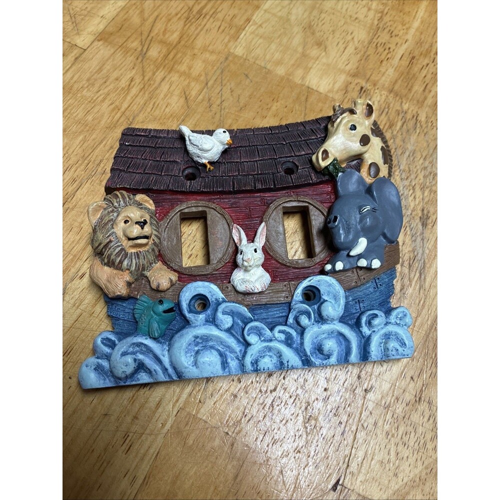 VTG Noah’s Ark Double Light Switch Cover 3D Resin 1996 FIGI Kids Baby Nursery